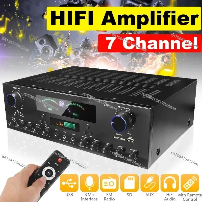 

Bluetooth 7 Channel Audio Power Amplifier AV Amp Speaker with Remote Control Support FM USB SD Cards