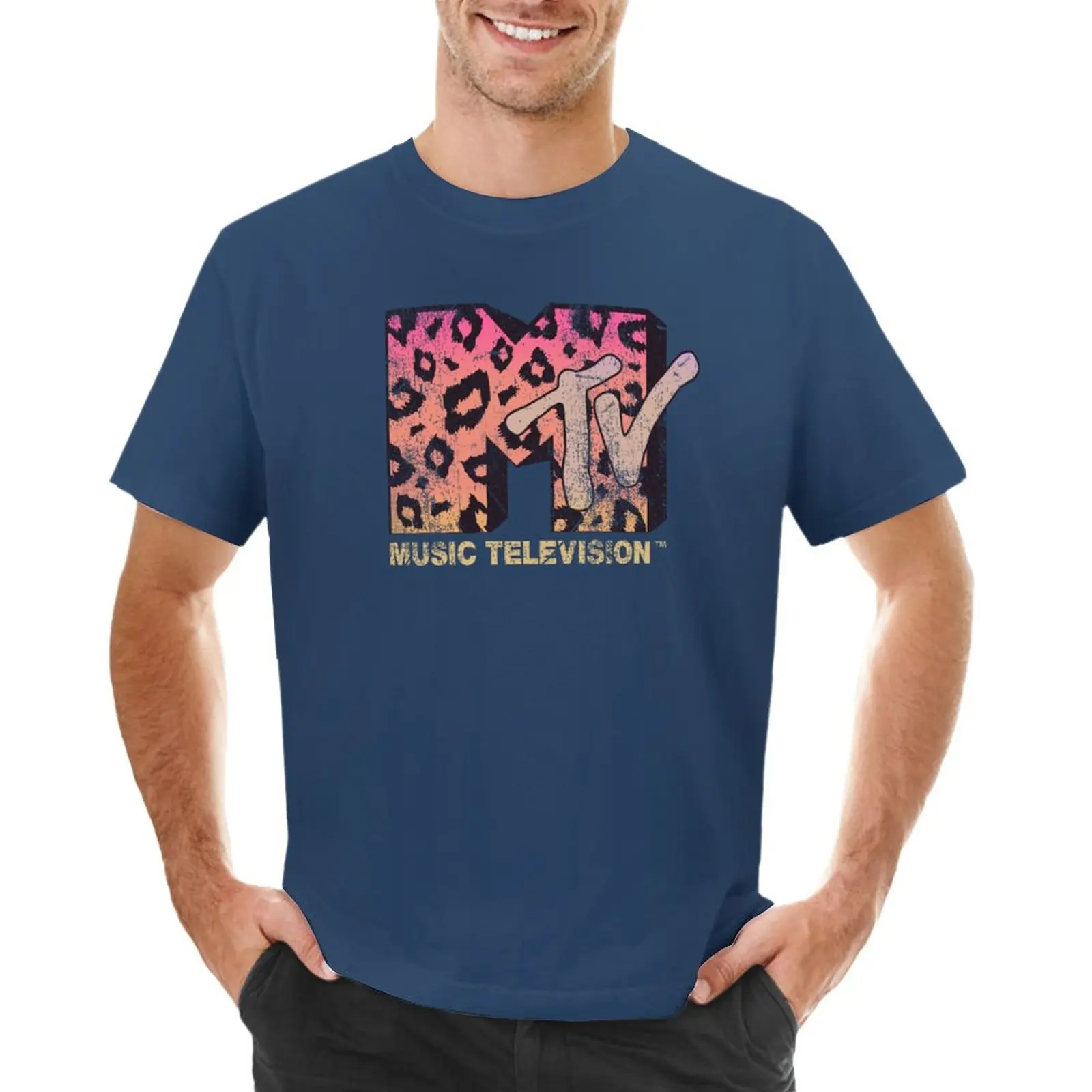 

MTV Music Television Leopard Print Logo Fill T-Shirt boys animal print summer top mens t shirts