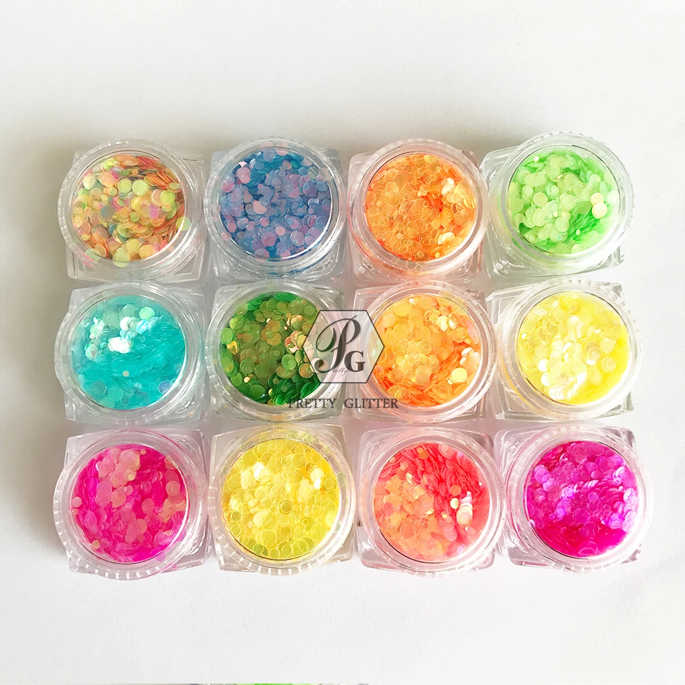 

PrettyG 1 Set 12Color Box Mermaid 123MM Dot Mix Sequin Glitter Round Shape Iridescent Glitter For Resin DIY Nail Art Decoration