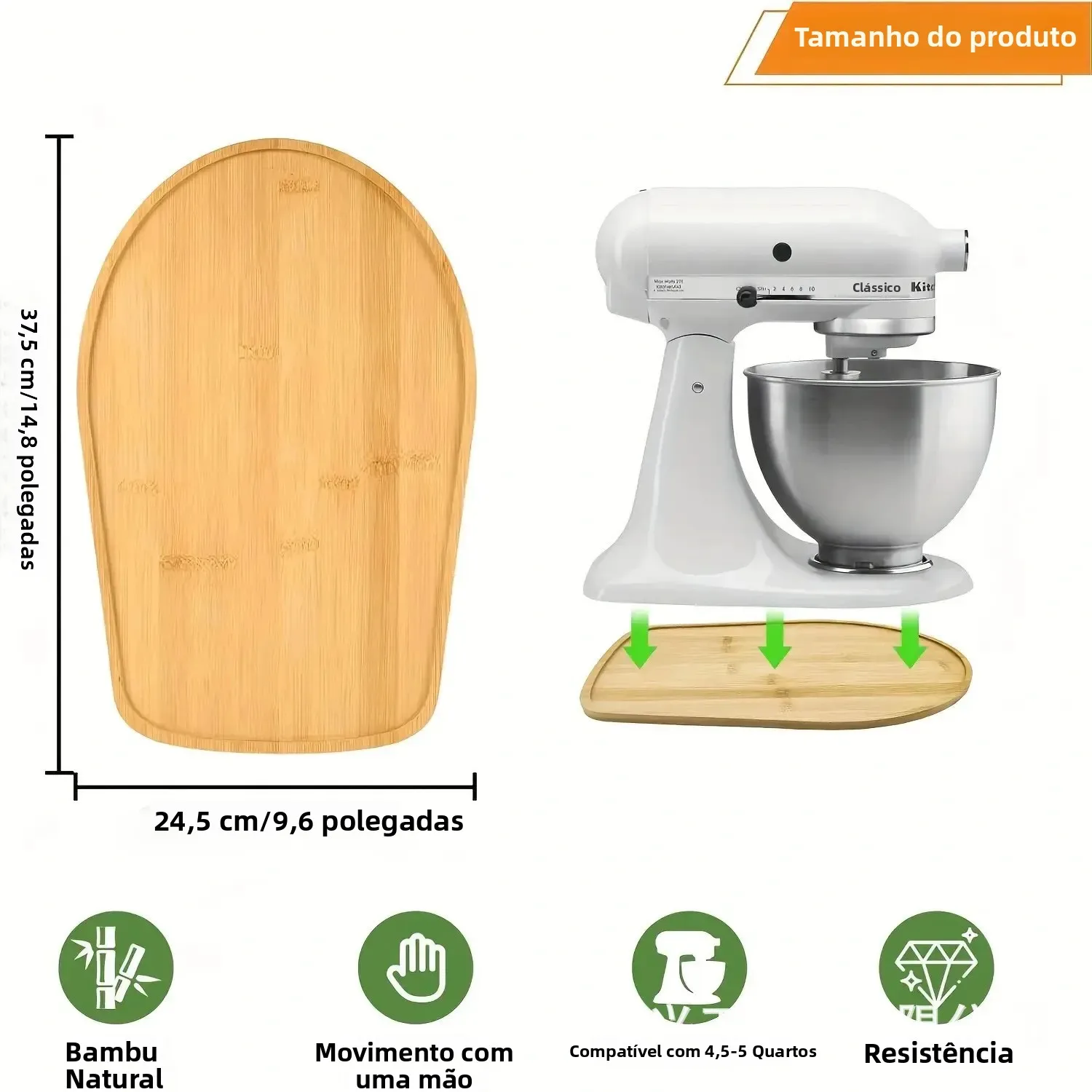 Base Deslizante de Bambu para Batedeiras KitchenAid, para Batedeiras Verticais de Cabeça Inclinada de 4.5-5 QT, Base Deslizante Elétrica, Acessórios para Batedeiras de Cozinha