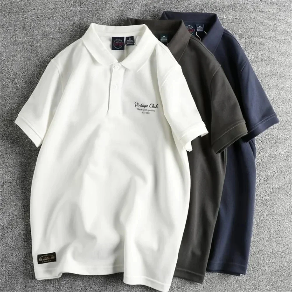 

2026 summer new 280G bead cotton fabric British retro trend men's polo shirt lapel short-sleeved T-shirt