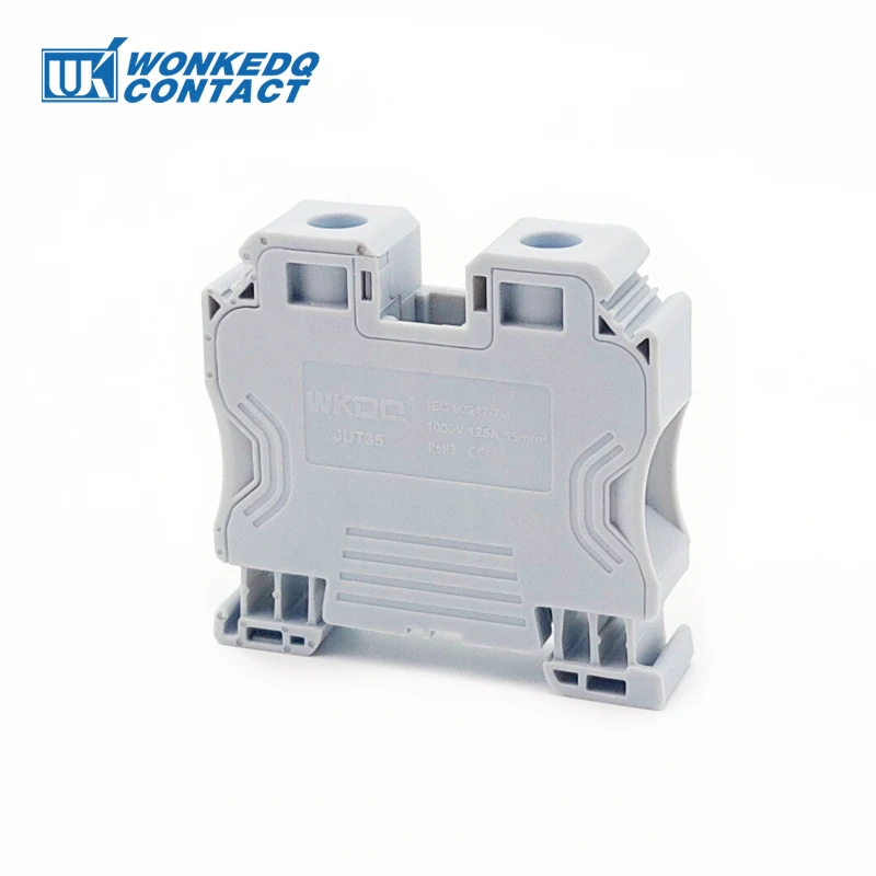 UT-35 Screw Din Rail Terminal Block 35mm² Cable Hexagon Socket Feed-through Connection Installation Wire Connector UT35