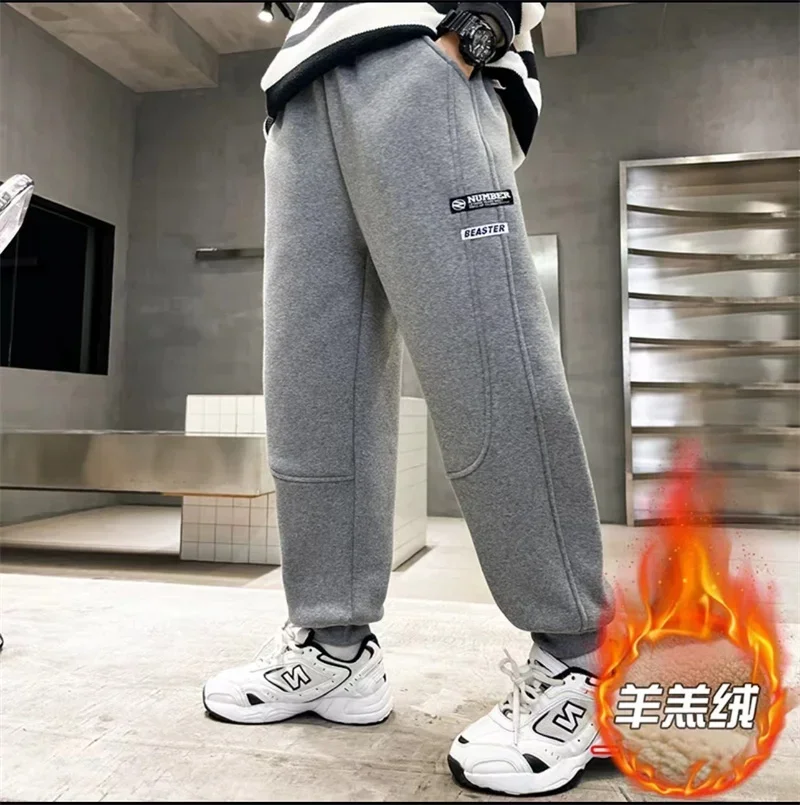 

Boys Fleece Warm Pants Big Kids Padded Snow Sweatpants Children's Plush Velvet Cotton Trousers Teenager Thick Winter Clothing