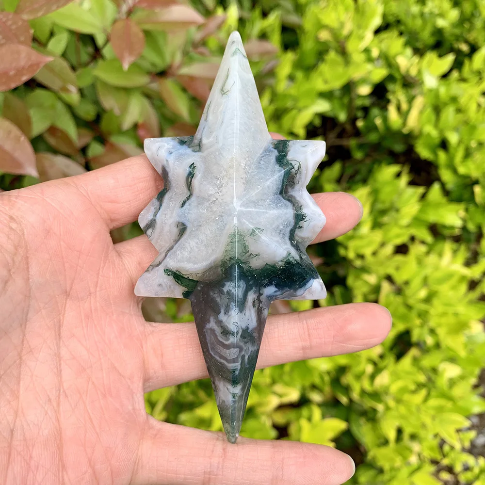 

1Pc Natural Crystal Moss Agate North Star Handmade Polishing Carving Unique Crystal Holes Representing Wishing Good Luck Perfect