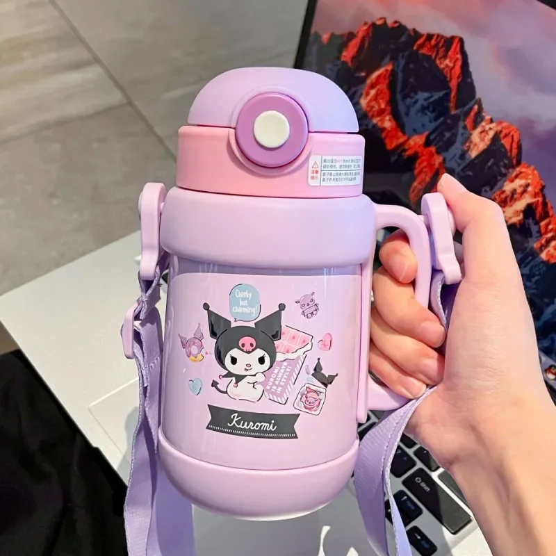 

Sanrio Kawaii Anime Cinnamoroll Kuromi Water Cup Cute Cartoon My Melody Portable Straw Portable Thermal Bottle Gifts for Girls