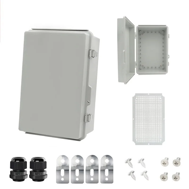 285x185x130mm Electrical Terminal Blocks Power Distributor Enclosure Box With Gray Hinged Cover Wall Brackets For Homemade