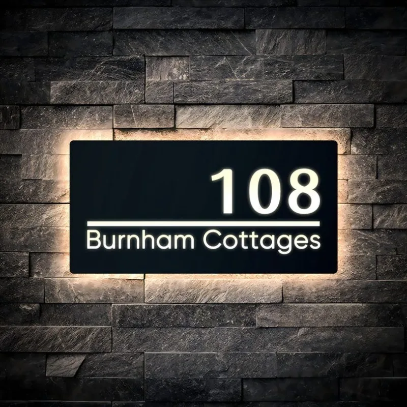 Lighted House Plaque Private Customized 3D LED Illuminated House Number Address Name Sign Wall Outdoor Waterproof Acrylic Plate