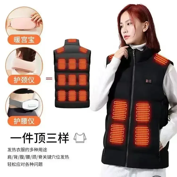 Vest aquecido para homens e mulheres, algodão elétrico, aquecimento USB, jaqueta, sem mangas, quente, pesca, caça, ciclismo, inverno, área 8