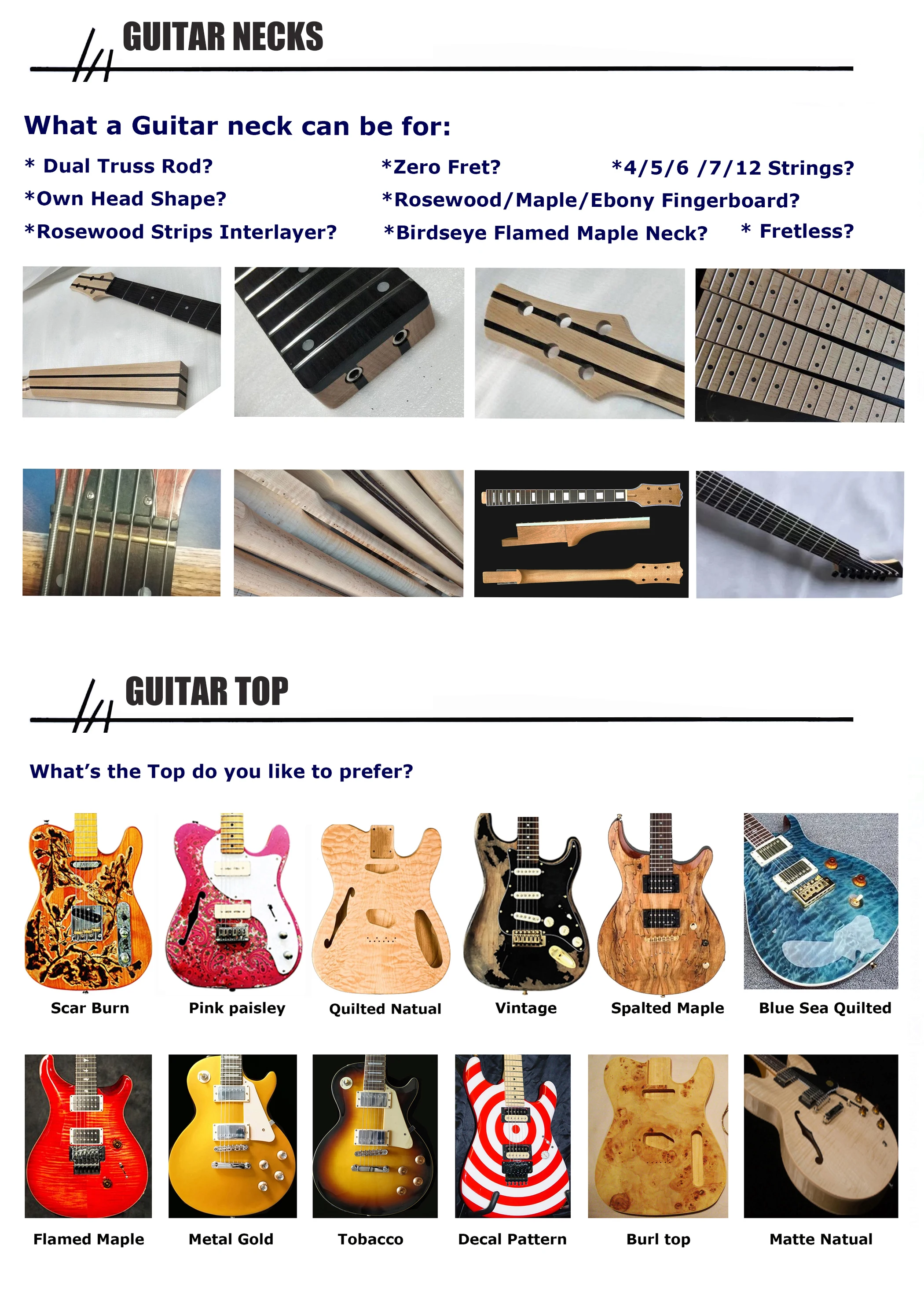 Hooqu شكل مخصص مصنع خاص شكل مخصص الصلبة مبطن خشب القيقب الأعلى 6-7 مللي متر سمك موضة الغيتار الكهربائي