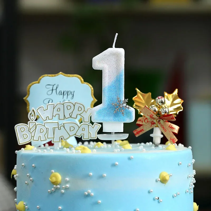 Frozen Snowflake Birthday Candles 0-9 Number Candle Glitter Cake Topper Decorations for Birthday Party Supplies velas cumpleaños view 5