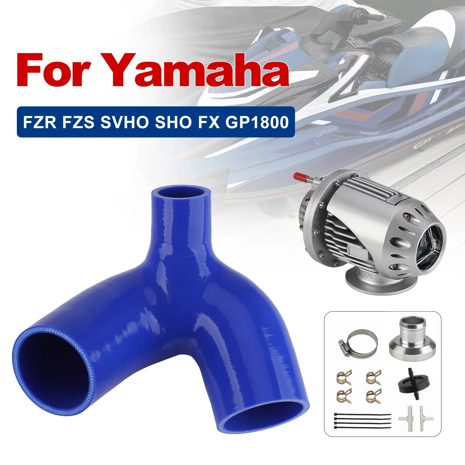 

Supercharger Blow Off Valve BOV Kit HKS SQV4 Silver No Logo Silicone Hose Blue For Yamaha FZR FZS SVHO SHO FX GP1800 WaveRunner