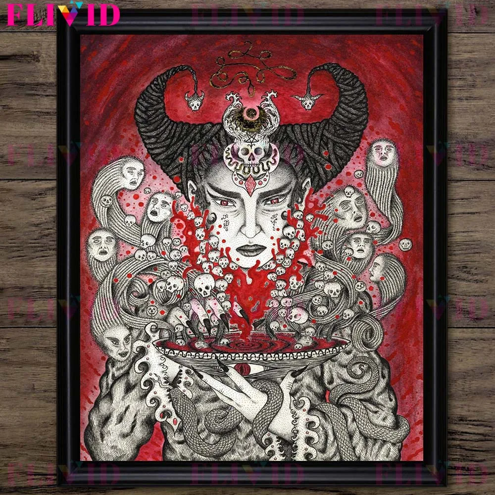 Witch And Dragon Woodland Creature Vintage Wall Art Canvas Painting Universe God Cosmic Watercolor Art Poster And Print Decor