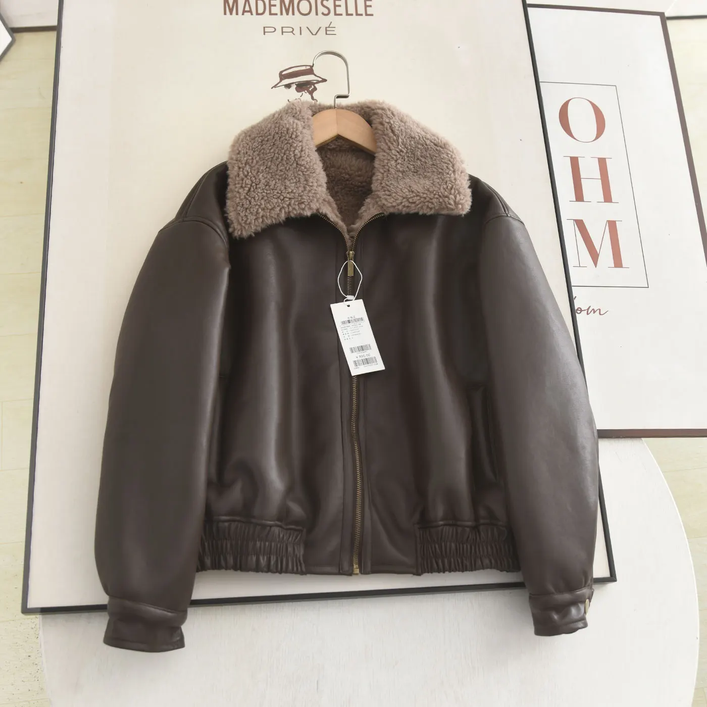 

McSystem 2025 Winter High-End Faux Fur Leather Jaet Women's Flap Collar Warm Inner Fce Casual Sle Loose Fit Zipper