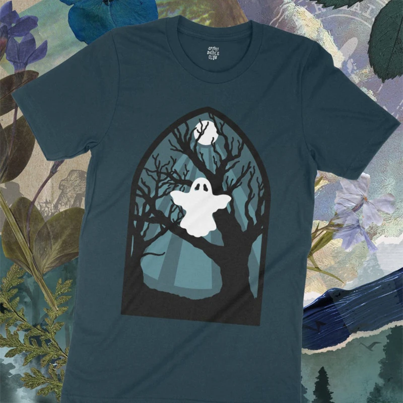 MIDNIGHT CONJURING TEE - Forest Moonlit Ghost T-Shirt, Haunted Gothic Graphic T-Shirt, Halloween Style Witchy Spirit, Spooky For