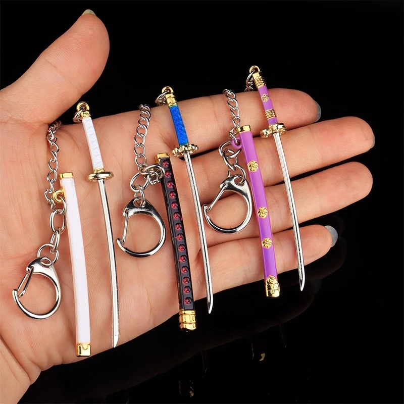 Samurai-Schwert, Anime-Peripheriegerät, Roronoa Zoro, Mini-Schlüsselanhänger, drei Schwerter, Stil, Desktop-Display, Ornamente, Sammlung, Geschenk für Jungen