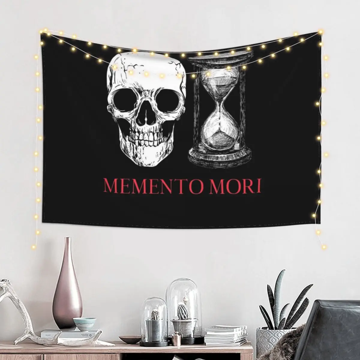 Memento Mori Skull and Timer Tapestry Wall Decor Hanging Room Decor For Girls Tapestry