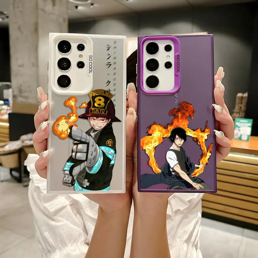 日本アニメ「消防士」スマホケース、Samsung Galaxy S25 Edge、S24、S23、S22、S21、S20 Ultra対応、シリコン製シルバーカバー