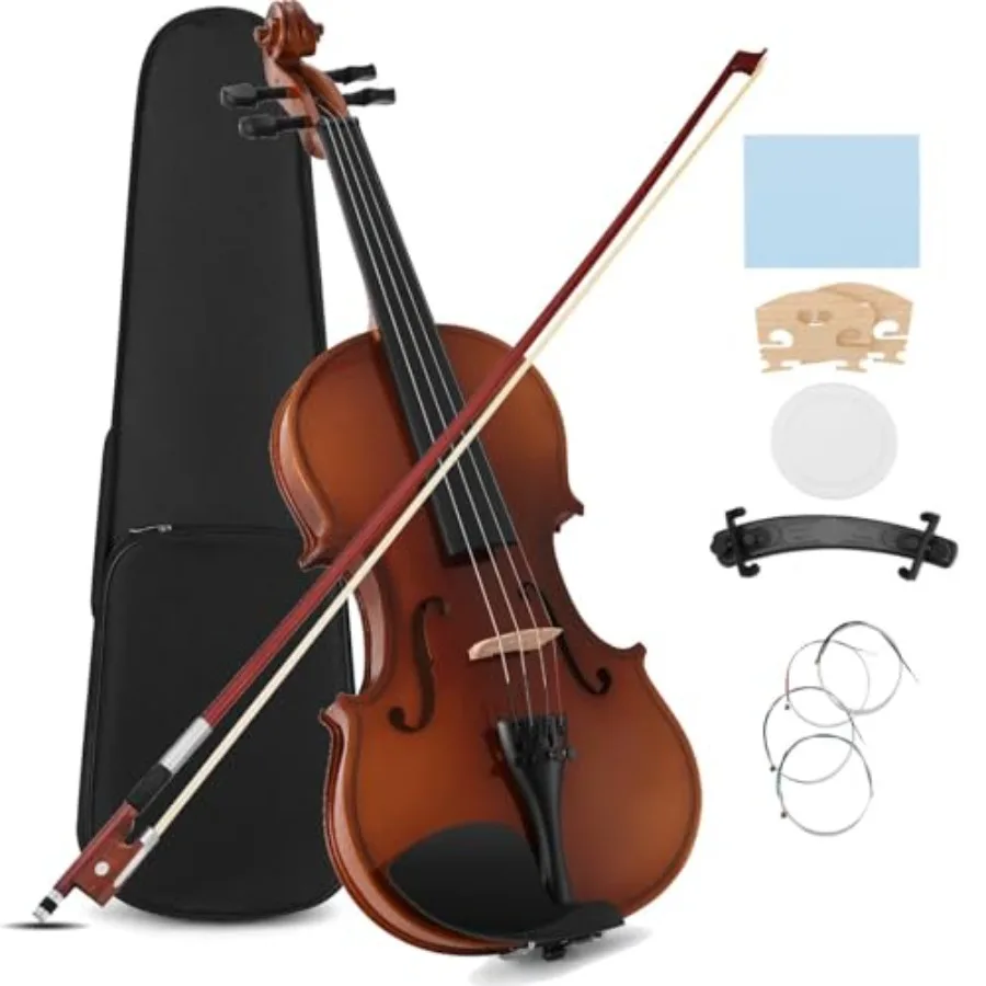 

Violin 4/4 for Beginners Classic Full Set with Bow Rosin Hard Case Mute Fingerboard Stickers Shoulder Rest Beginner Kit for Adu