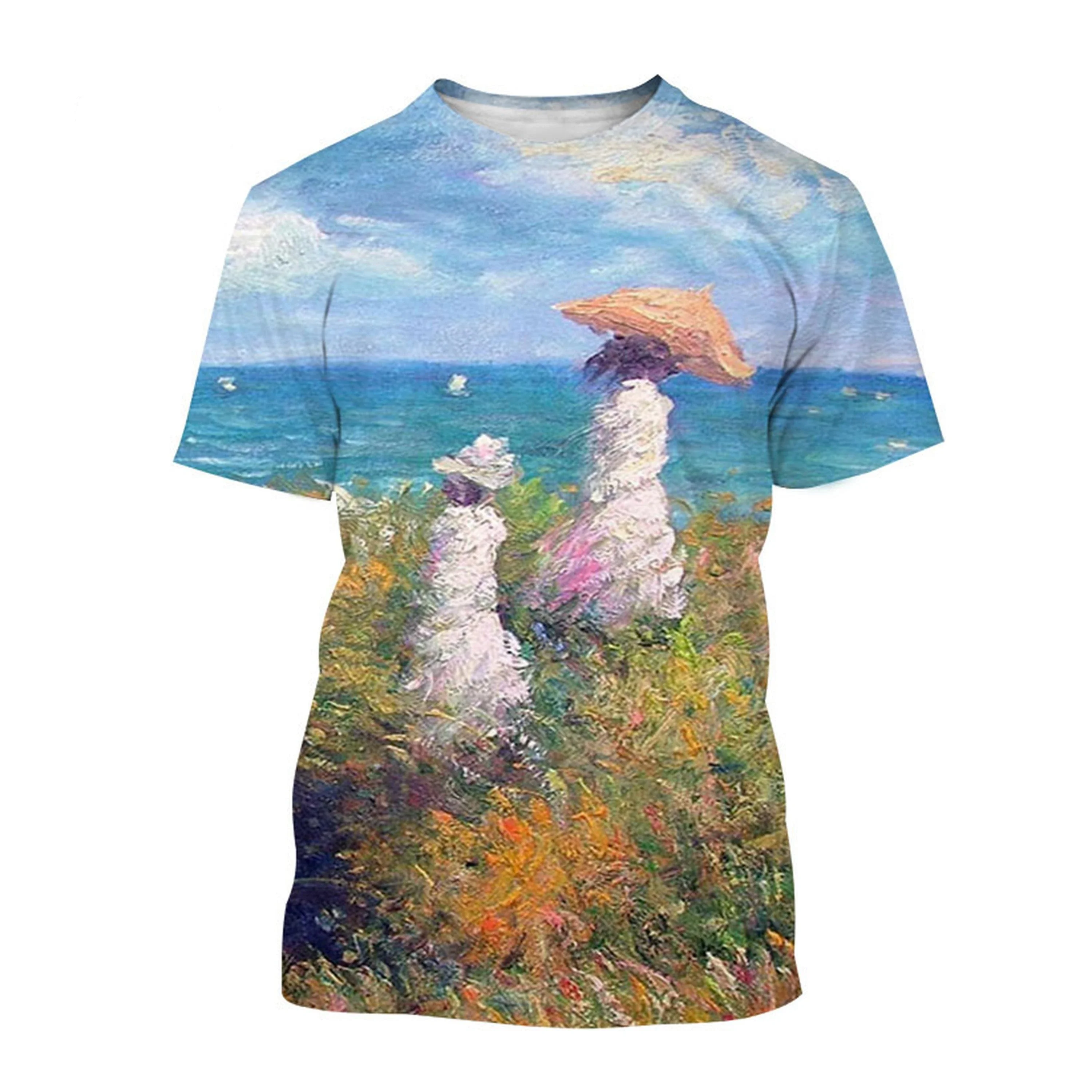 Réplica de pintura al óleo de Vincent Van Gogh para hombres y mujeres, camisetas de manga corta con cuello redondo artístico, Harajuku impreso en