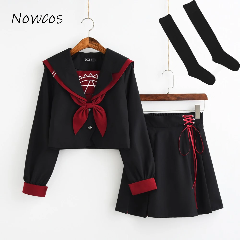 Black jk uniform Sailor Suit COS School Wear Women School Uniform Soft Punk Lolita Magic Front Halloween Fashion costumes