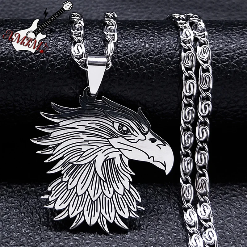 Gothic Egypt Eagle Head Pendant Necklace for Men Stainless Steel Animal Necklaces Hip Hop Rock Jewelry chaine homme N3214S06