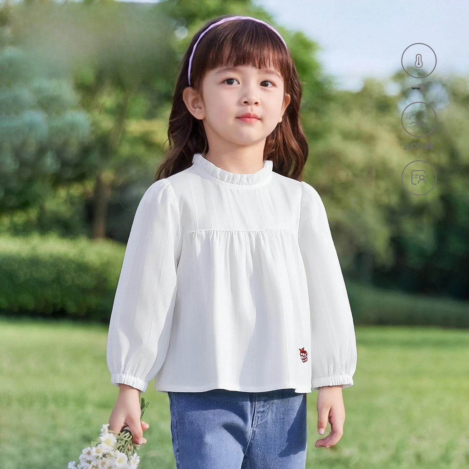 純綿長袖ガールズシャツバブルスリーブカジュアルスタイル春夏秋ファッショナブルな多用途ドールシャツ子供用
