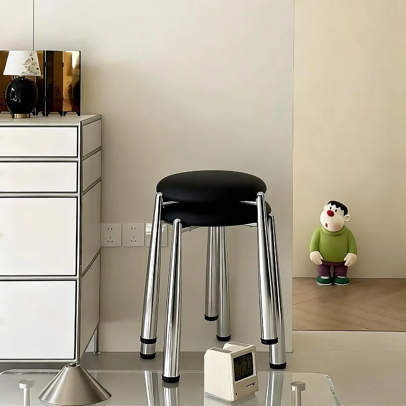 Stackable Guest Padded Ottoman Light Luxury Vanity Stool Home Upholstered Seat Space Saving Dressing Stools Modern Accent Chair