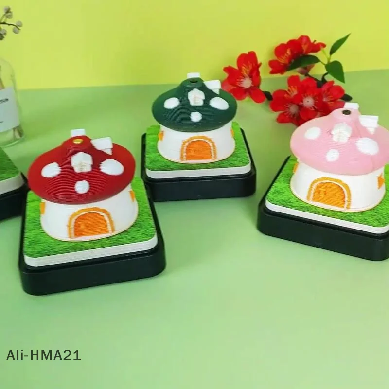 

2026 Desk Calendar With LED Light Mushroom House Sculpture 3D Tear-away Calendar Paper Carving Notepad Gift Desktop Decoration