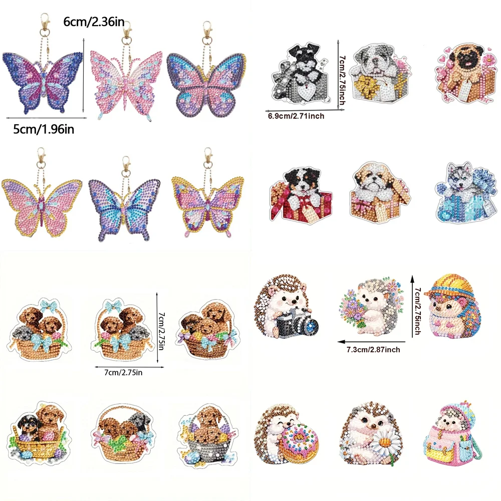 6-piece DIY Diamond Keychain - Butterfly Pattern Series, Handmade Decoration, Diamond Painting Set Material, Handmade Series