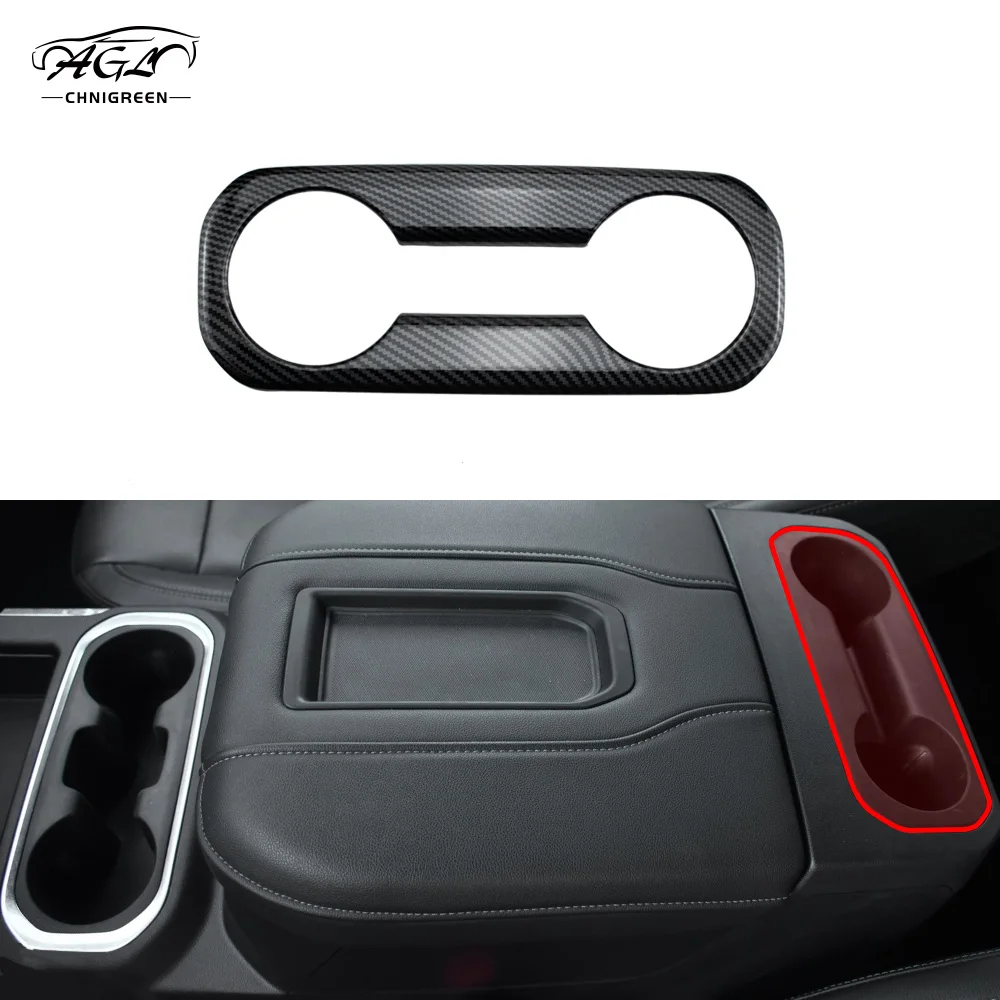 ABS Carbon Fiber Color Armrest Box Trim Cup Holder Cover for Chevrolet Silverado GMC Sierra 2019-2021