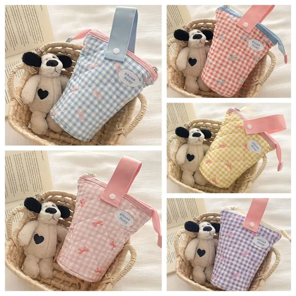 Складной пенал с бантом, большая емкость, сумка для хранения канцелярских принадлежностей на молнии, многофункциональная сумка для маркеров, клетчатая сумка-карандаш