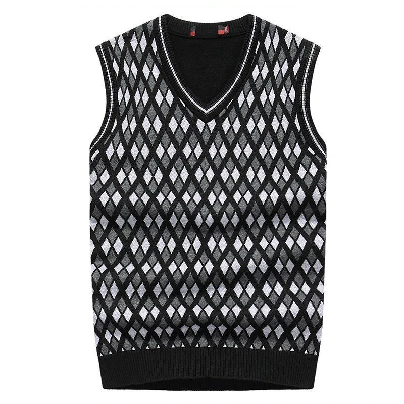 

Knitted Sweaters for Men Sleeveless Black Man Clothes Vest Argyle Waistcoat Japanese Retro Loose Fit New in Long Sleeve 100% S X