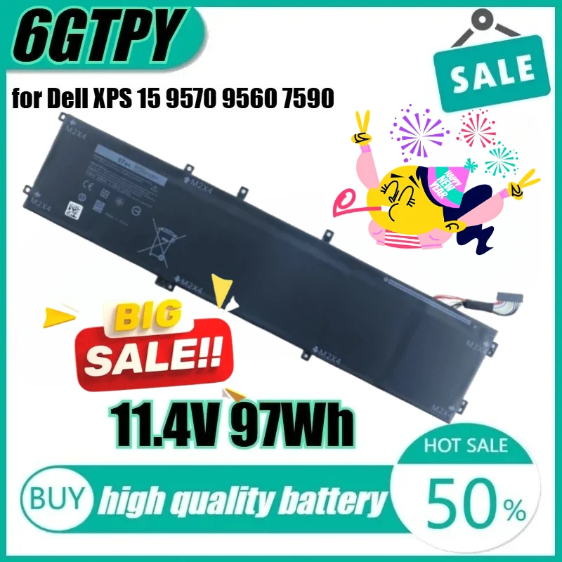 

New 6GTPY 11.4V 97Wh 6GTPY Laptop Battery for Dell XPS 15 9570 9560 7590 9550 Precsion 5530 5510 5520