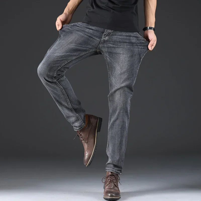 Pantalones vaqueros de talla grande para hombre, Jeans clásicos, holgados, rectos, elásticos, informales, ropa de otoño e invierno, 42, 44, 46