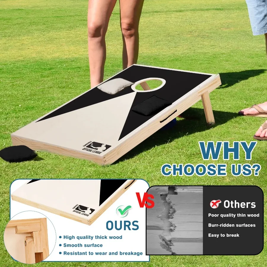 Solid Wood Cornhole Set 3x2 Feet Game Boards Includes 8 Toss Bags