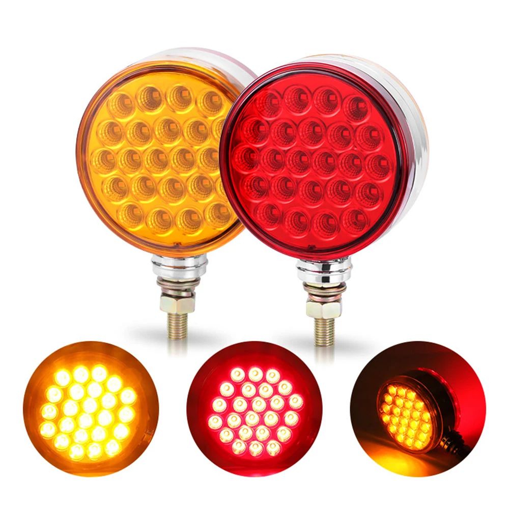 2pcs 12V 48LED Car Stop Turn Signal Lights Amber & Red Side Marker Lights Waterproof for Peterbilt, Western Star, Volvo, Paccar