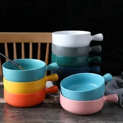 Nordic Ceramic Salad Bowl Single Handle Breakfast Cereal Fruit Bowl Solid Color Dessert Soup Noodle Bowl Microwave Oven Special