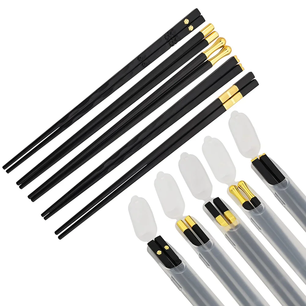 1Pairs Anti Slip Sushi Chopstick with Storage Box Black Gold Chopsticks Set Durable Alloy Chopsticks Holiday Wedding Gifts Set
