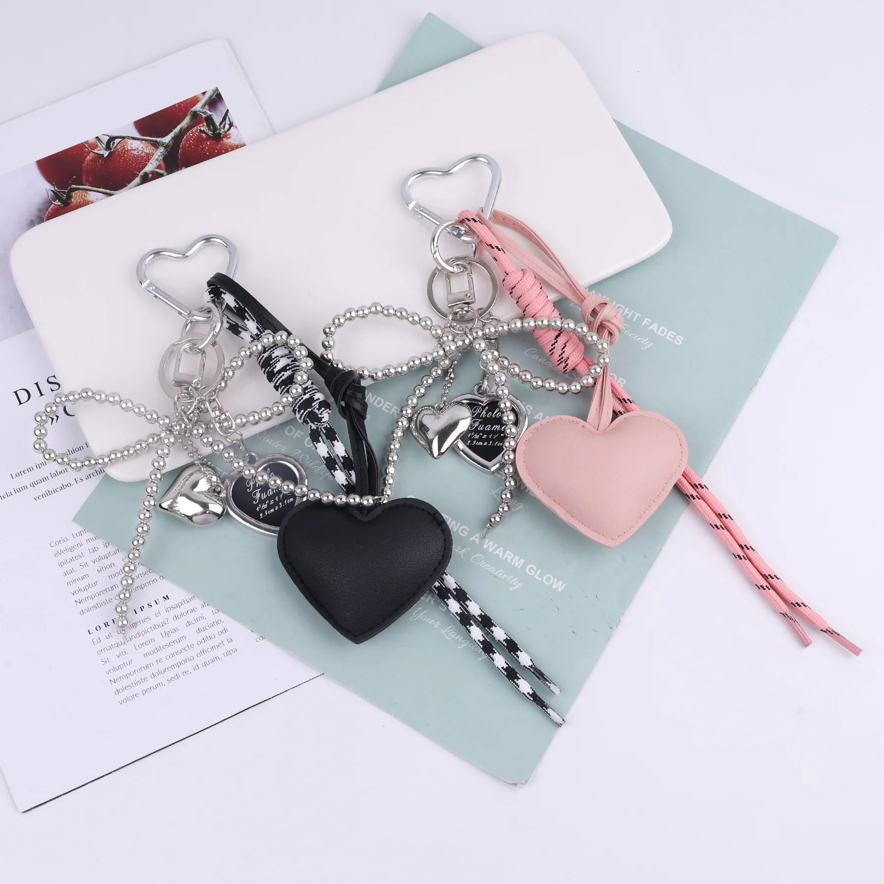 INS نمط Kawaii كوريا العصرية القلب الجلود حقيبة سلسلة مفاتيح حزمة ديكور قلادة اكسسوارات الإبداعية مفتاح سلسلة مجوهرات العصرية #4