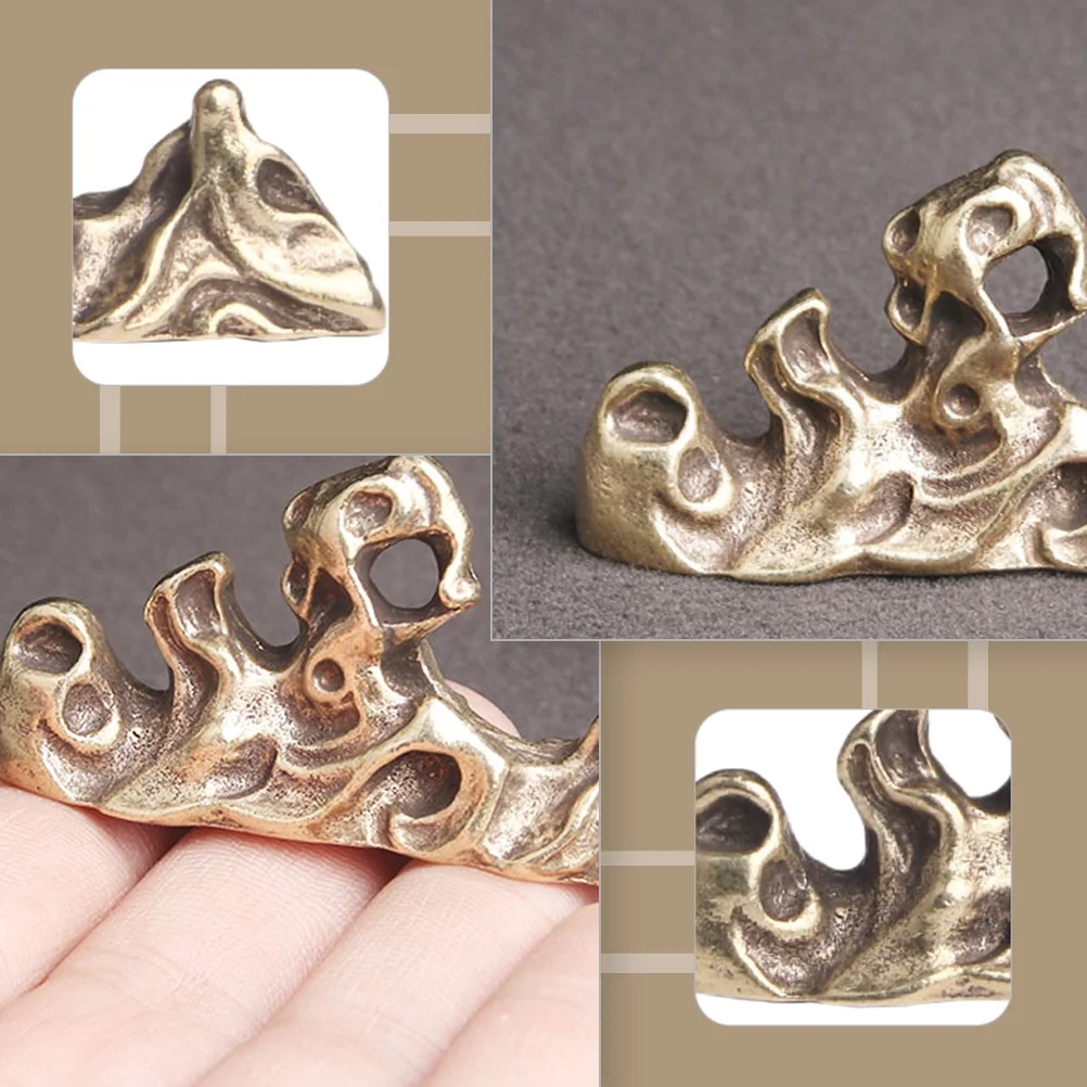 

1Pcs Handcrafted Brass Pen Stand with Rockery Design Calligraphy Writing Brush Holder Sturdy Desktop Organizer for Study Room