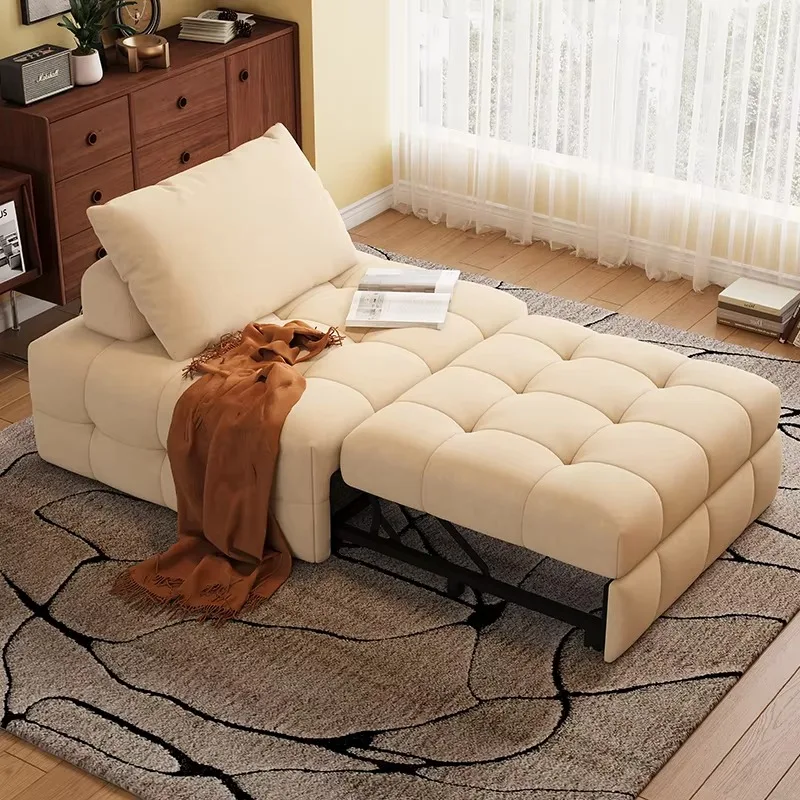 Cream Puff Style Fabric Sofa Multifunctional Single Extra Long Sofa Bed. view 4