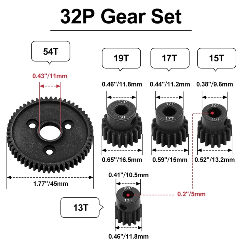 Metal Steel 32P 54T Spur Gear With 13T 15T/17T/19T Pinions Gear Sets Replace For 1/10 Traxxas Slash 4X4 4WD/2WD/VXL