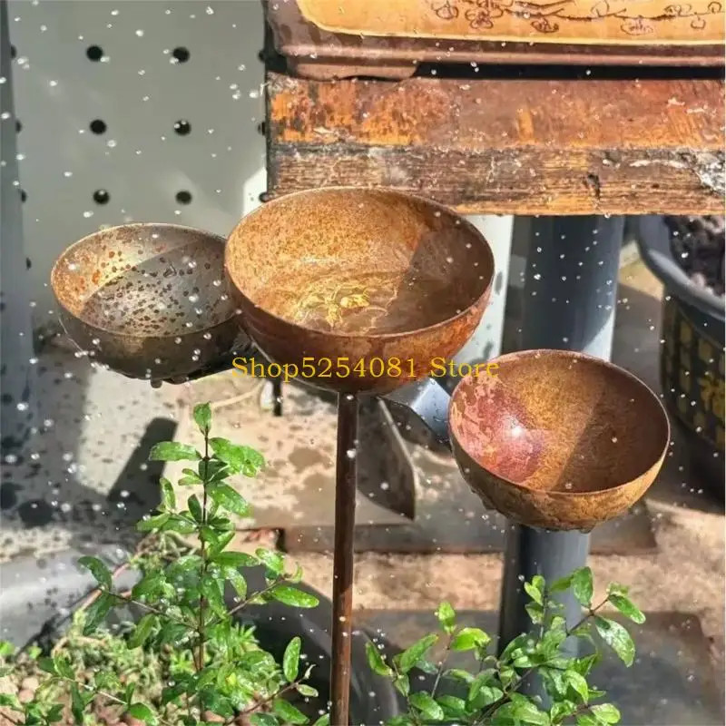 AXYC Antique Finish Metal Rain Collector Stake For Garden Yard Lawn Landscaping Decoration