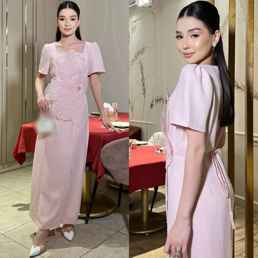

Customized Pastrol Unisex Jersey Flower A-line Square Neck Midi Dresses Bespoke Occasion Chinese Style