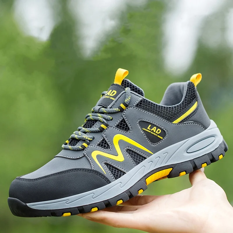 

plus size men casual breathable steel toe caps working shoes outdoors worker safety boots summer safe sneakers security footwear