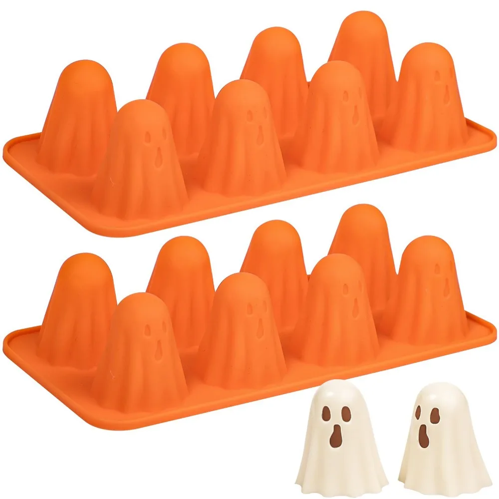 Molde de gelatina fantasma reutilizable, naranja, fácil de limpiar, molde de silicona para Chocolate, molde casero para hornear fantasma de Halloween para dulces de goma