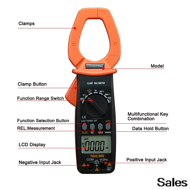 

VICTOR 6056E true rms ac/dc clamp meter 30MHz frequency 200uF capacitance 40-400Hz ac current response digital meter