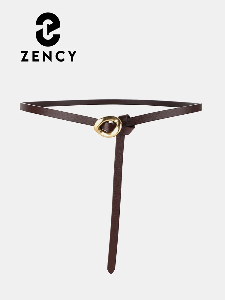 Zency Genuine Leather Belt For Female Fashion Designer Waistband Knot Thin Strap Adjustable Accessories Women Vintage Waist Belt