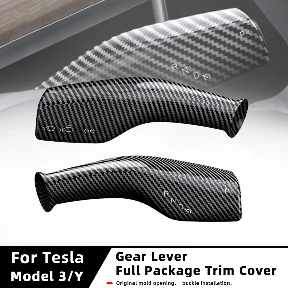 1 Pair Carbon Fiber Steering Wheel Whift Protection Cover For Tesla Model 3 Y ABS Car Column Shift Knob Cover Decor For Tesla