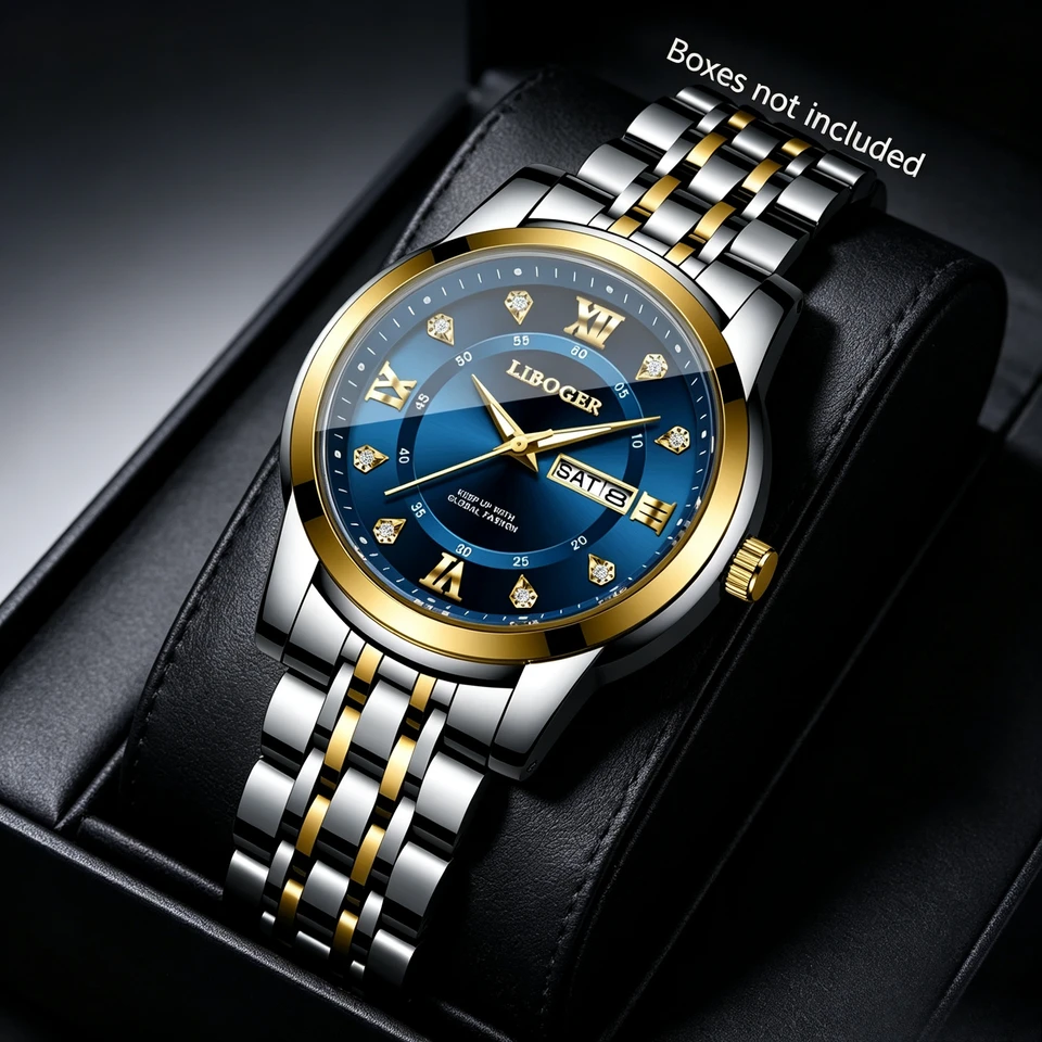 Reloj de lujo de acero inoxidable para hombre, negocios, esfera Roma con pedrería, calendario, cuarzo (sin caja)